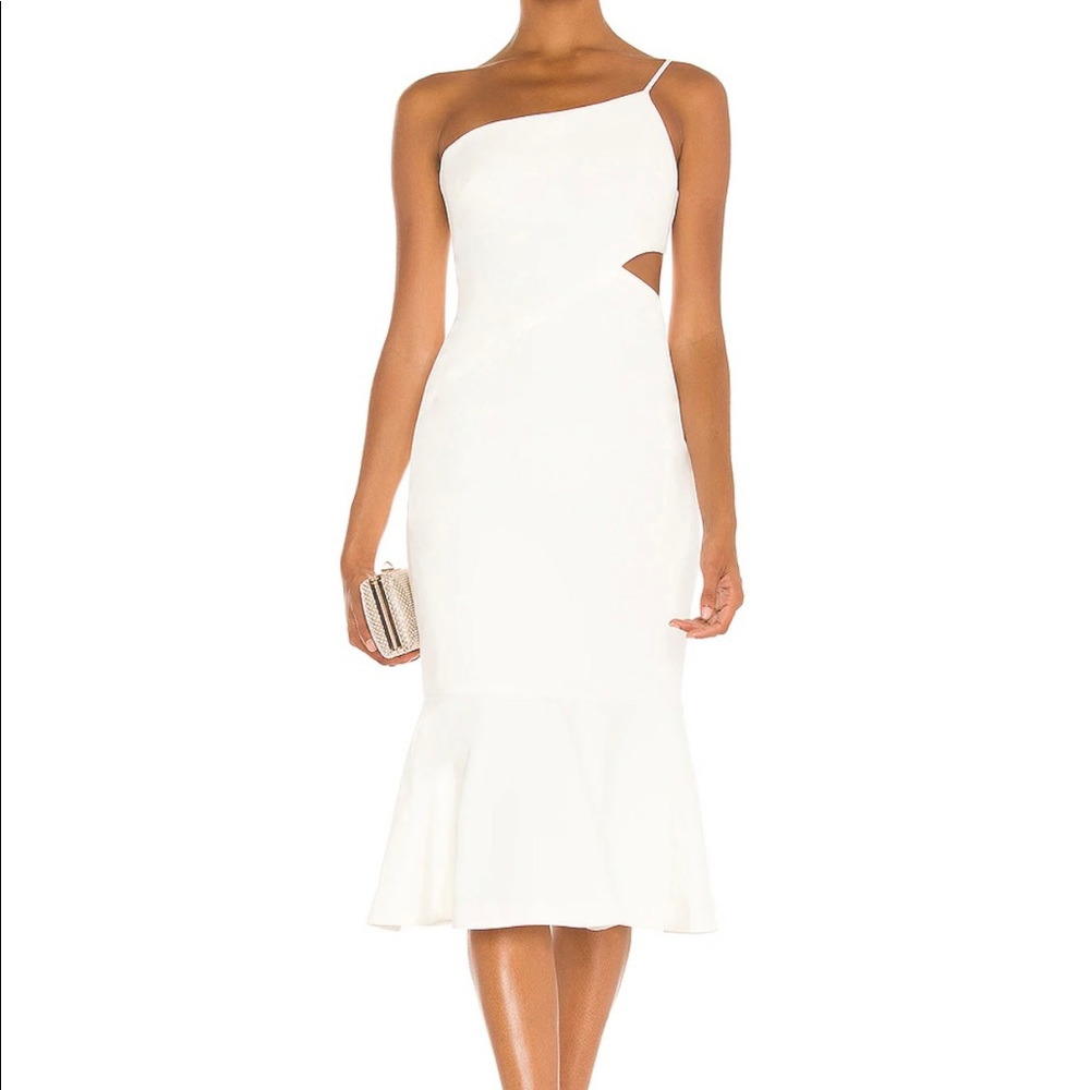Revolve/Likely, White, Fina Midi Dress w/ Cutout & Strap, Size 8